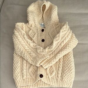 Crana Hand Knits Irish Wool Hooded Chunky Cardigan Sweater for Baby